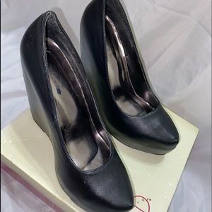 Black Leather Wedges